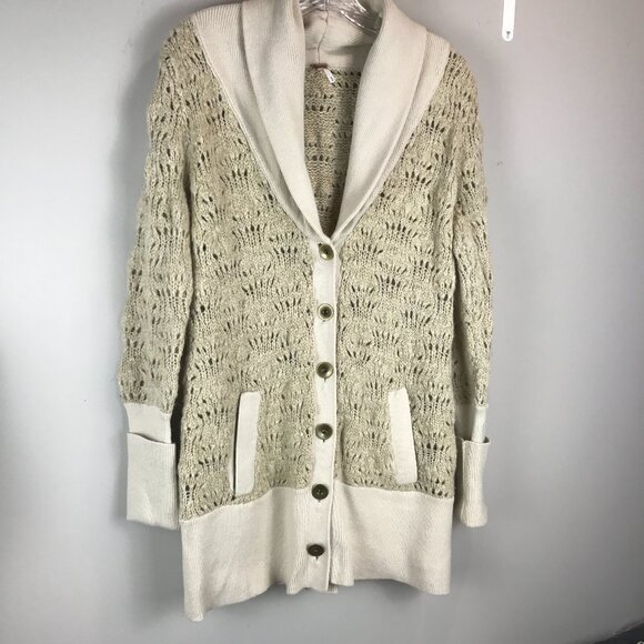 Women's Free People Beige Button Front Wool blend Cardigan Size M - Picture 1 of 9